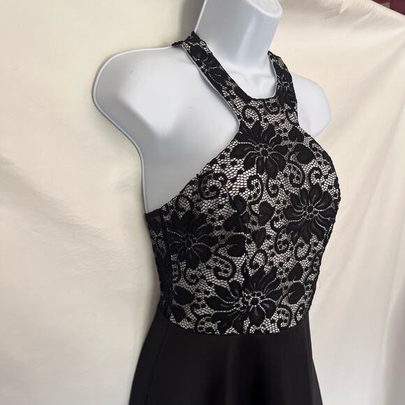 B. DARLIN All Lace Top Racerback Dress Sz 3/4 Black Whimsigoth New Halter Skater - Picture 3 of 12